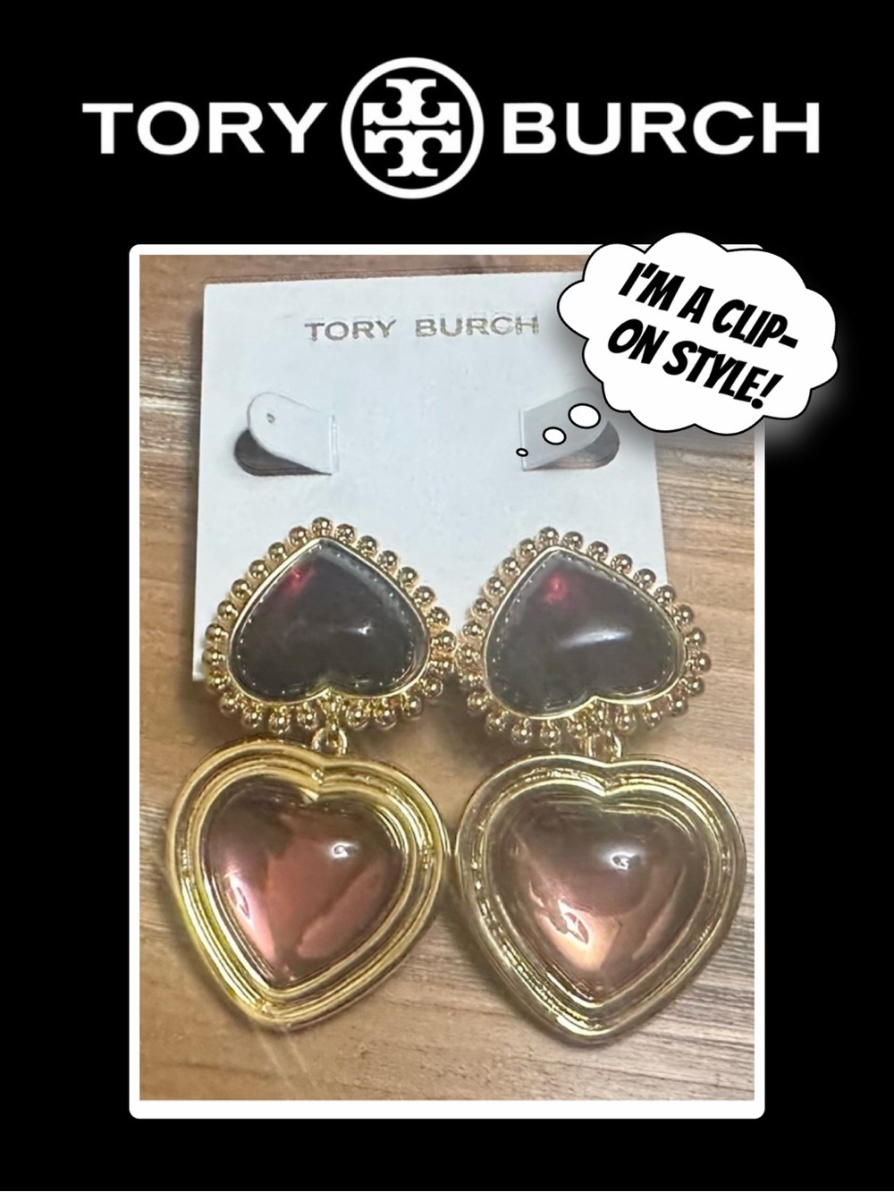 TORY BURCH Resin Heart CLIP ON Earrings